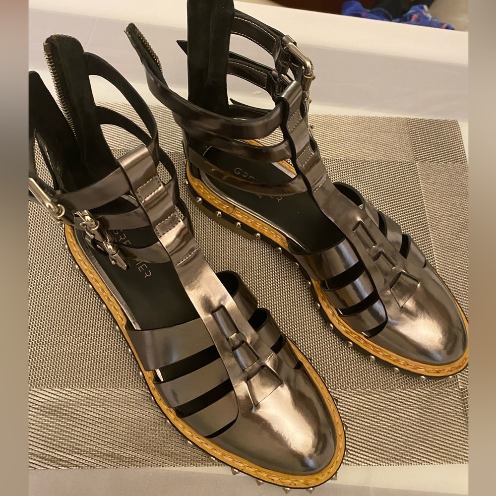 GreyMer grey Patent Leather Studded Penny Loafer Sz 38 made in Italy